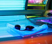 Interior view of clean, high-powered sunbeds at Rochdale salon.